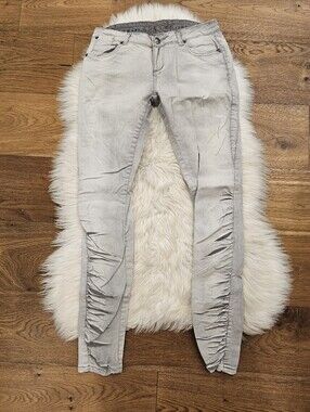 Vintage Low Rise Light Gray Ruched Skinny Jeans